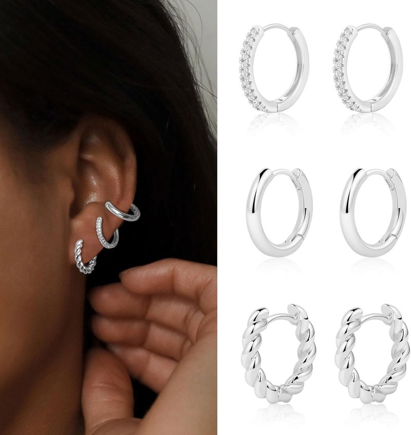 MIDEEO Gold/Sliver Chunky Hoop Earrings Set for Women, 14K Gold Plated Twisted Huggie Hoop Earring Hypoallergenic Thick Open Lightweight Chunky Hoop Earrings Jewelry for Gifts - Image 3